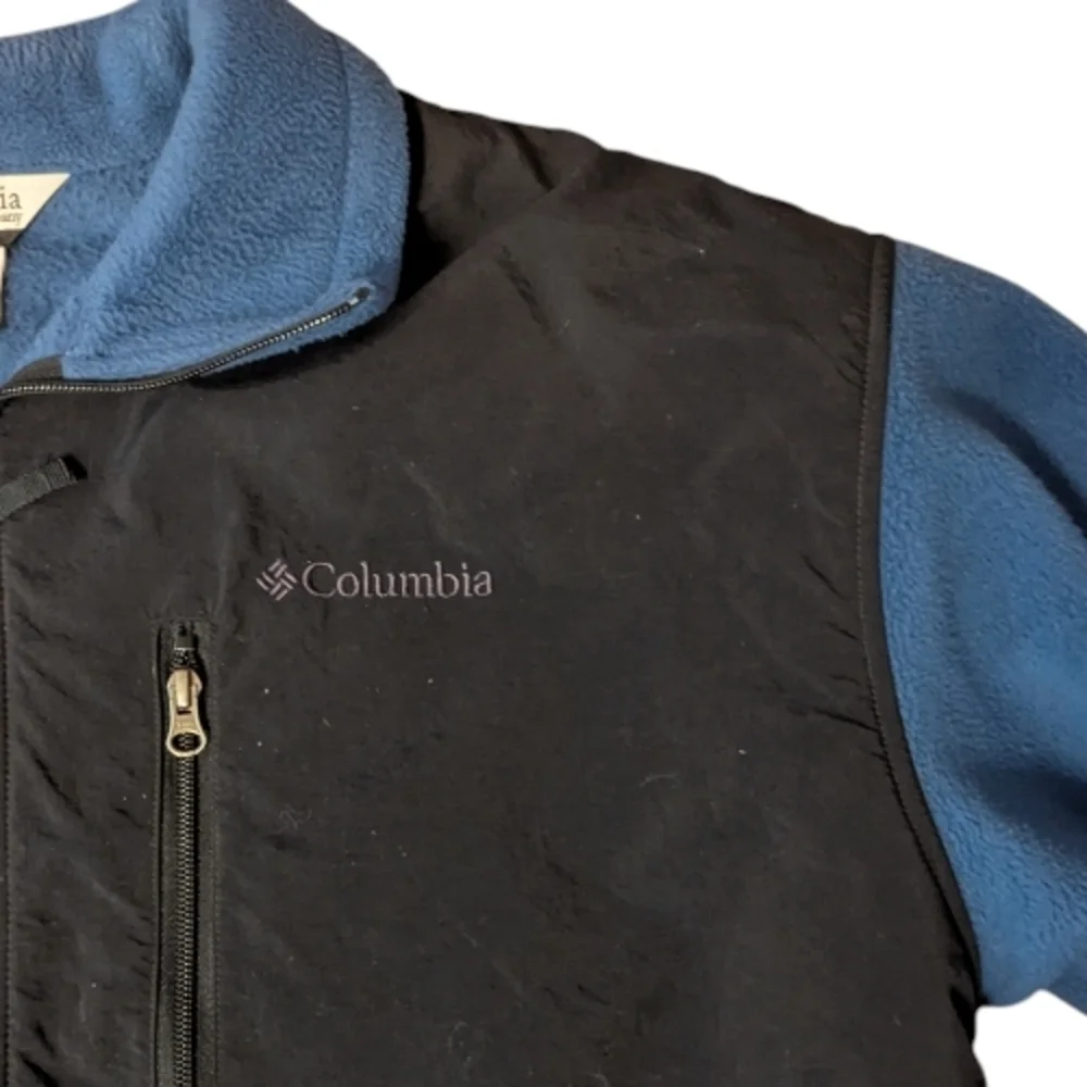 Columbia Blue Colorblock Full Zip Fleece LS Collared Jacket W Pockets Men's XL
